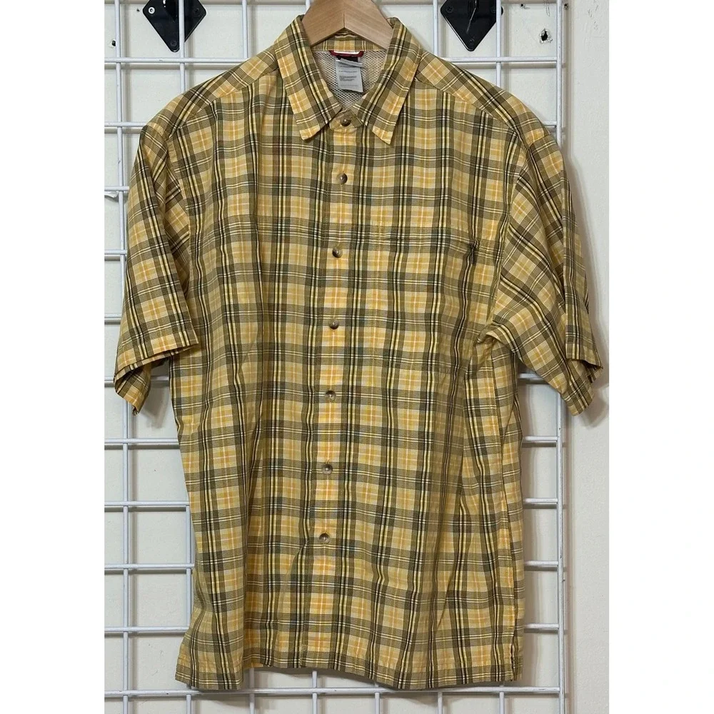 The‎ North Face Mens Yellow Plaid Short Sleeve Button Up Hiking Shirt Large